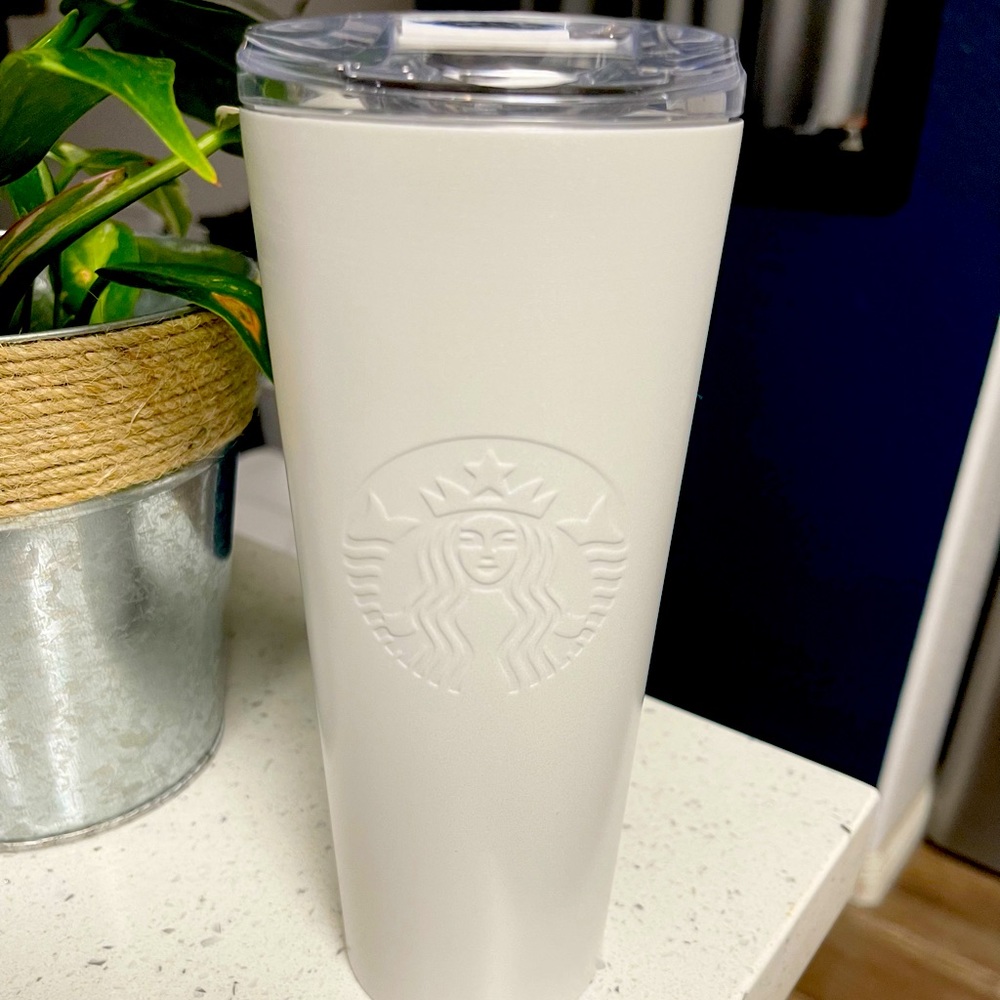 White shimmer stainless steel Starbucks tumbler 16fl. oz